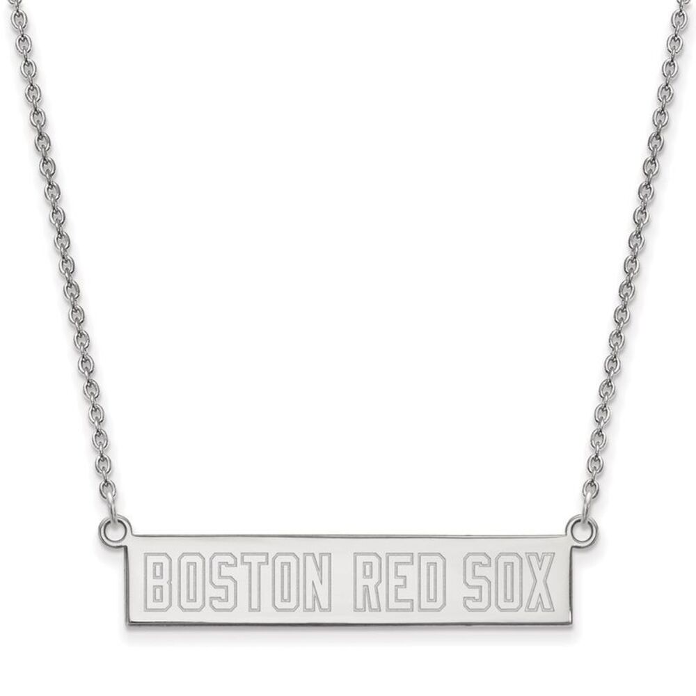 Sterling Silver MLB Boston Red Sox Small Bar Necklace, 18 Inch